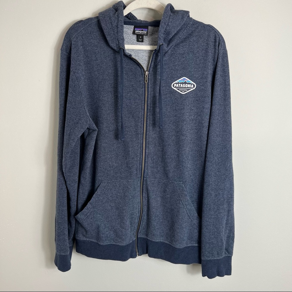 Patagonia Men's Full Zip Organic Cotton Hoodie Sweatshirt-Blue-Medium